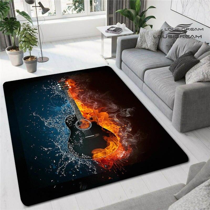 Tappetini stampati in 3D con chitarra colorata per soggiorno, tappeti antiscivolo, camera da letto, comodino, decorazione moderna per la casa, tappetini lavabili