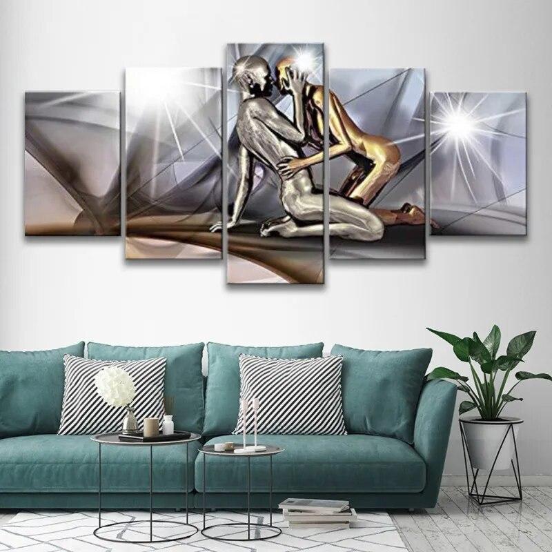 5 Pieces Of Modern Home Decoration Painting Canvas Decoration Painting-Couple Kiss For  Living Room