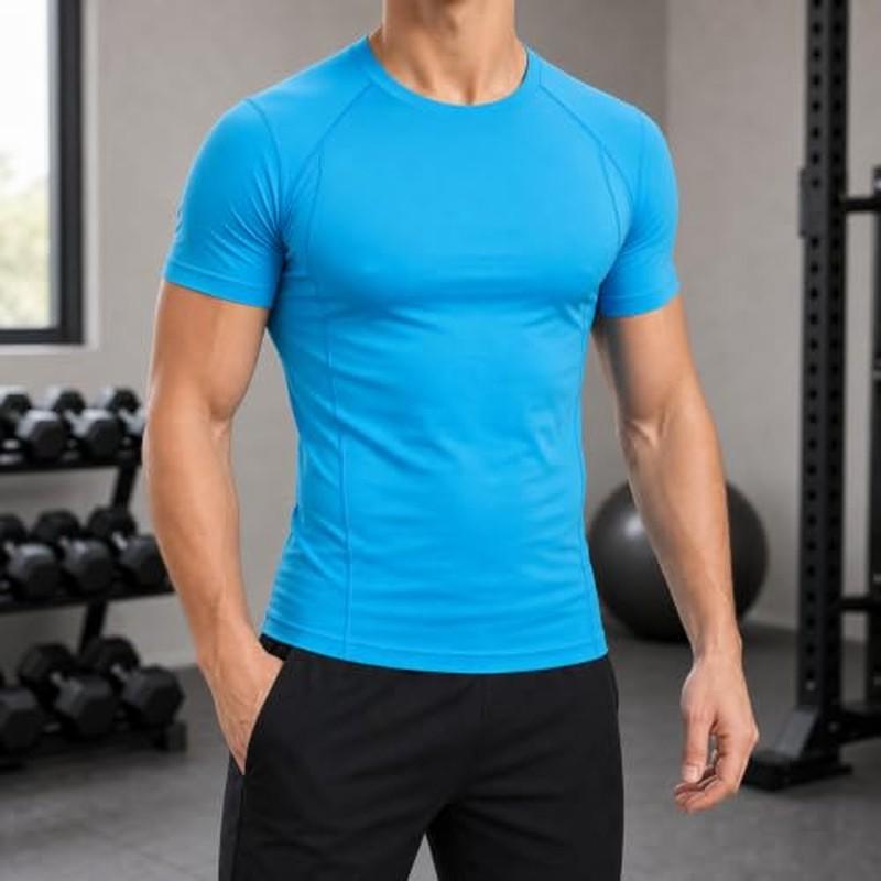 Herren Kompressions-Trainingsshirt mit kurzen Ärmeln, Schnelltrocknendes Stretch Sport-T-Shirt mit Rundhalsausschnitt zum Laufen