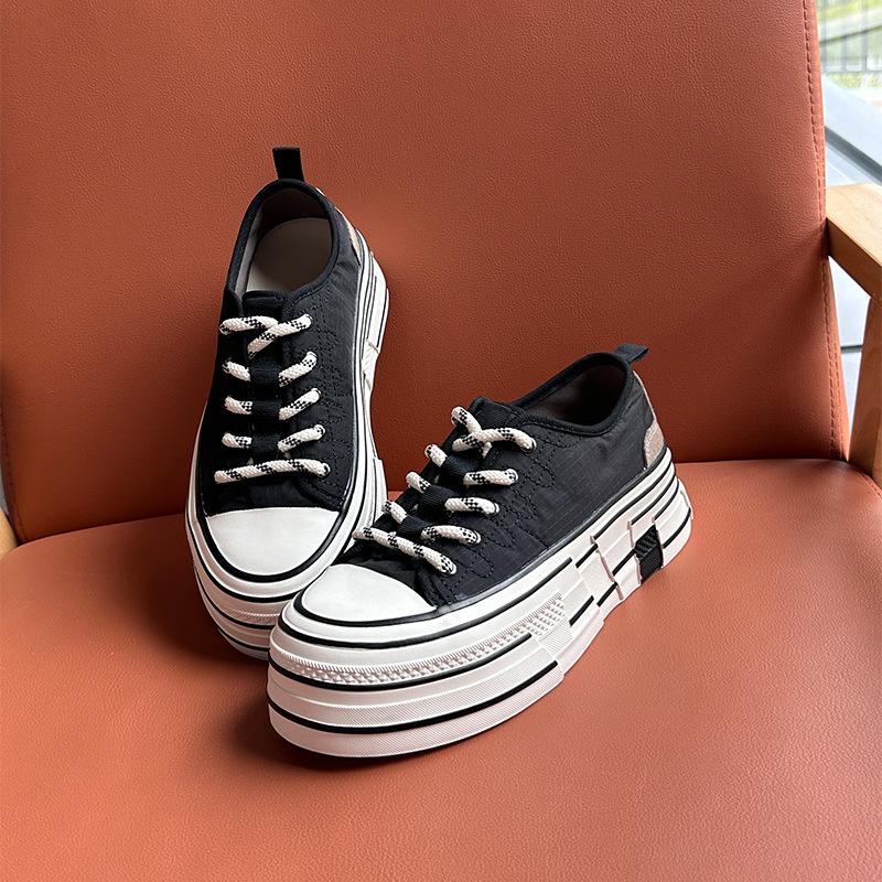 

Popular summer new thick-soled heightened versatile lace-up casual low-top women s shoes fashion trend single shoes 35 чёрный