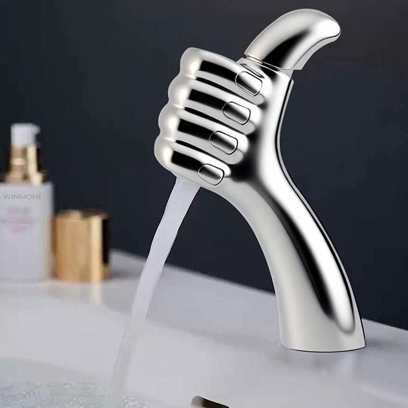 Modern Design Bathroom Sink Faucet Thumbs Bathroom Faucet Brass Mixer Basin Faucet Single Hole Deck Mounted Washbasin Water Taps