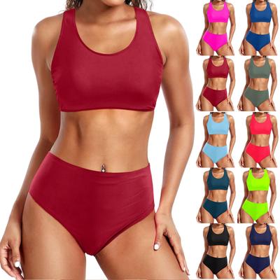 Dámské dělené sexy bikiny módní plavky s vysokým pasem, vyztužené bez ocelové podprsenky