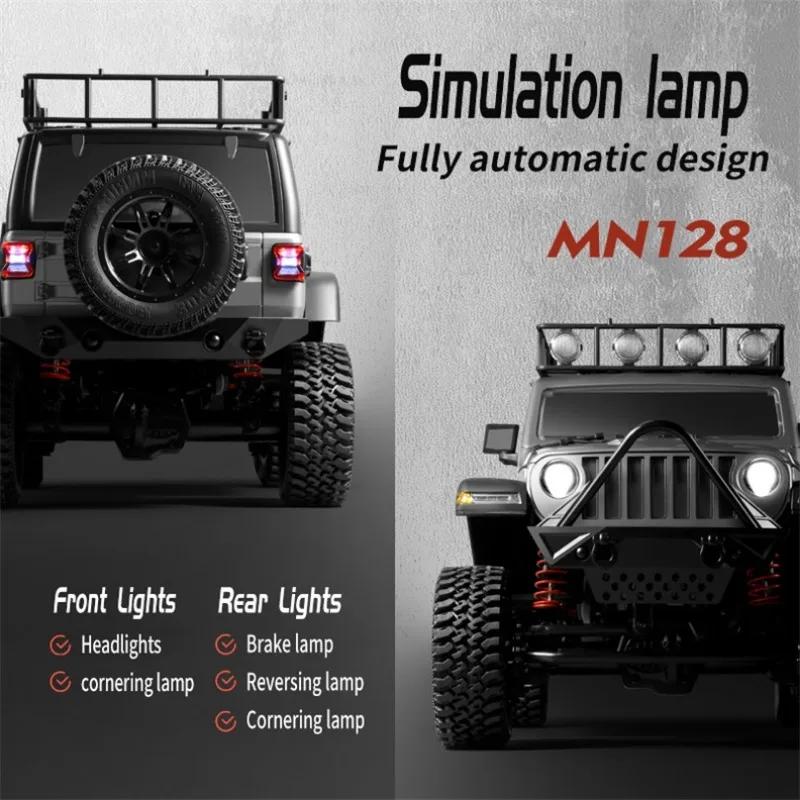 MN128 RC Crawler 1/12 Full Scale 4x4 2.4G Climbing Buggy Vehicle with LED Light 4WD Off-road Remote Control Cars Toys for Kids