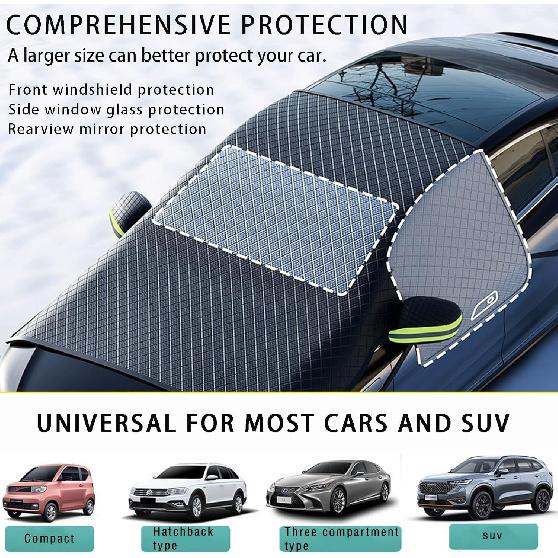Car Windshield Cover For Ice And Snow - Universal Windshield Snow Cover With Side Window And Rearview Mirror Protector, Durable Magnetic Winter Frost