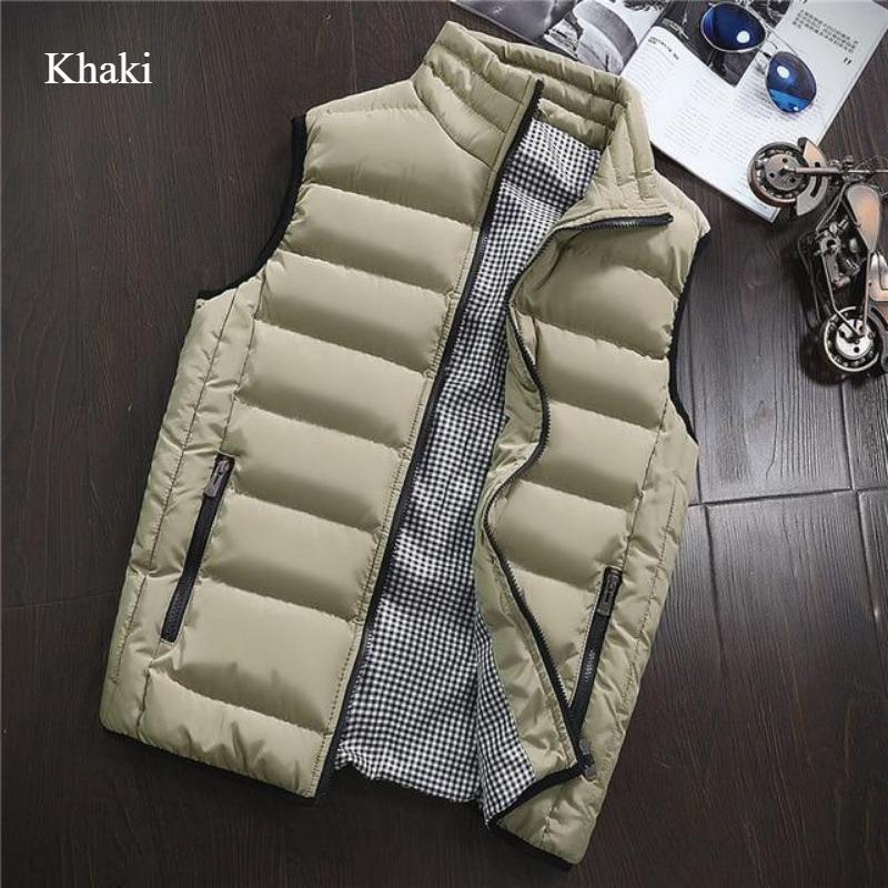 Verdickte warme Herrenweste, modische ärmellose Weste, lässige winddichte wasserdichte Weste für den Winter, einfarbig, All-Match-Jacke