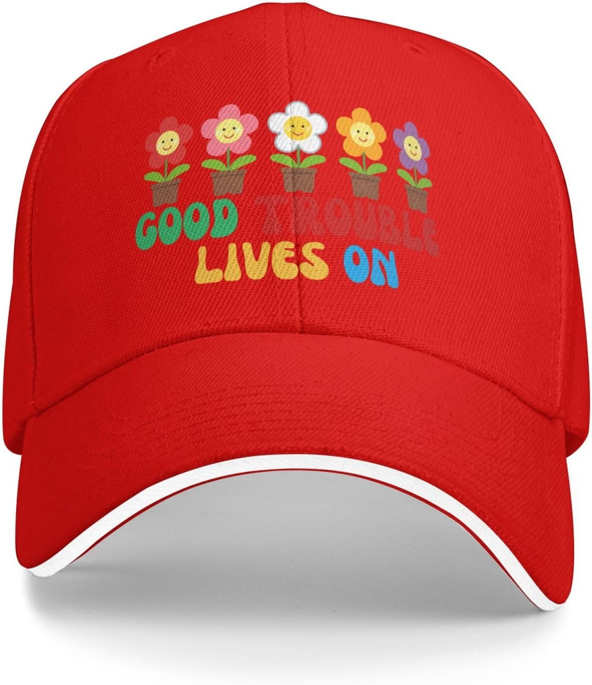 

Good Trouble Lives On Floral Pot Graphic Baseball Cap Polyester Adjustable Casual Cap for Adult One Size