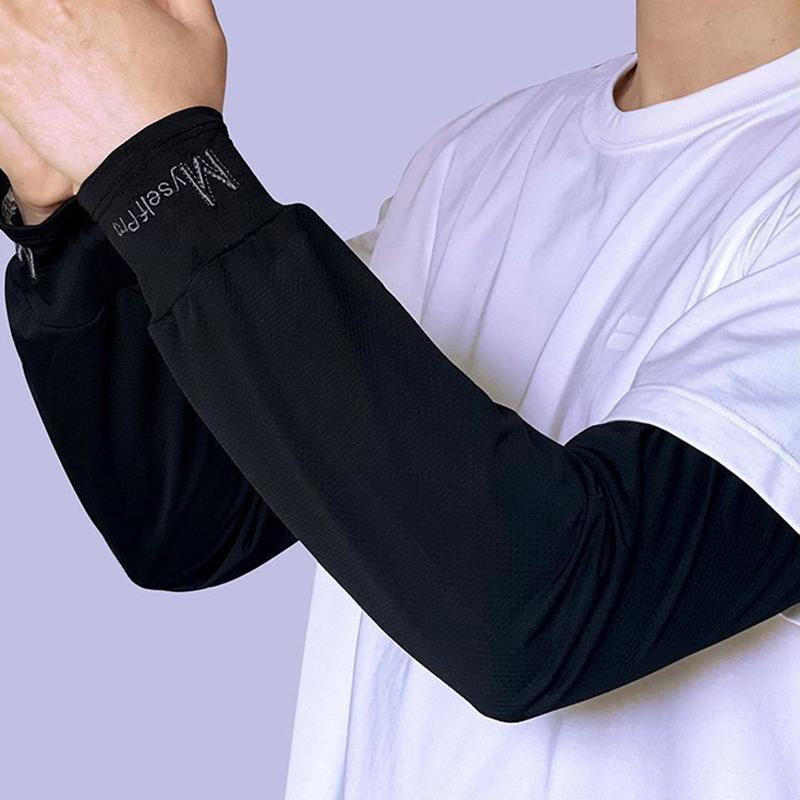 

Ice Silk Sleeves Жіночі Літо Захист від сонця Чоловіки Риболовля Велоспорт Дихаючі Нековзні рукавички для двох пальців Рукав для рук Водіння чорний