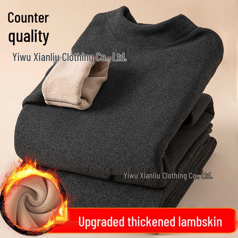 "Thick Camel Hair Thermal Underwear: Unisex Half-High Collar Suit with Plus Velvet for Winter"