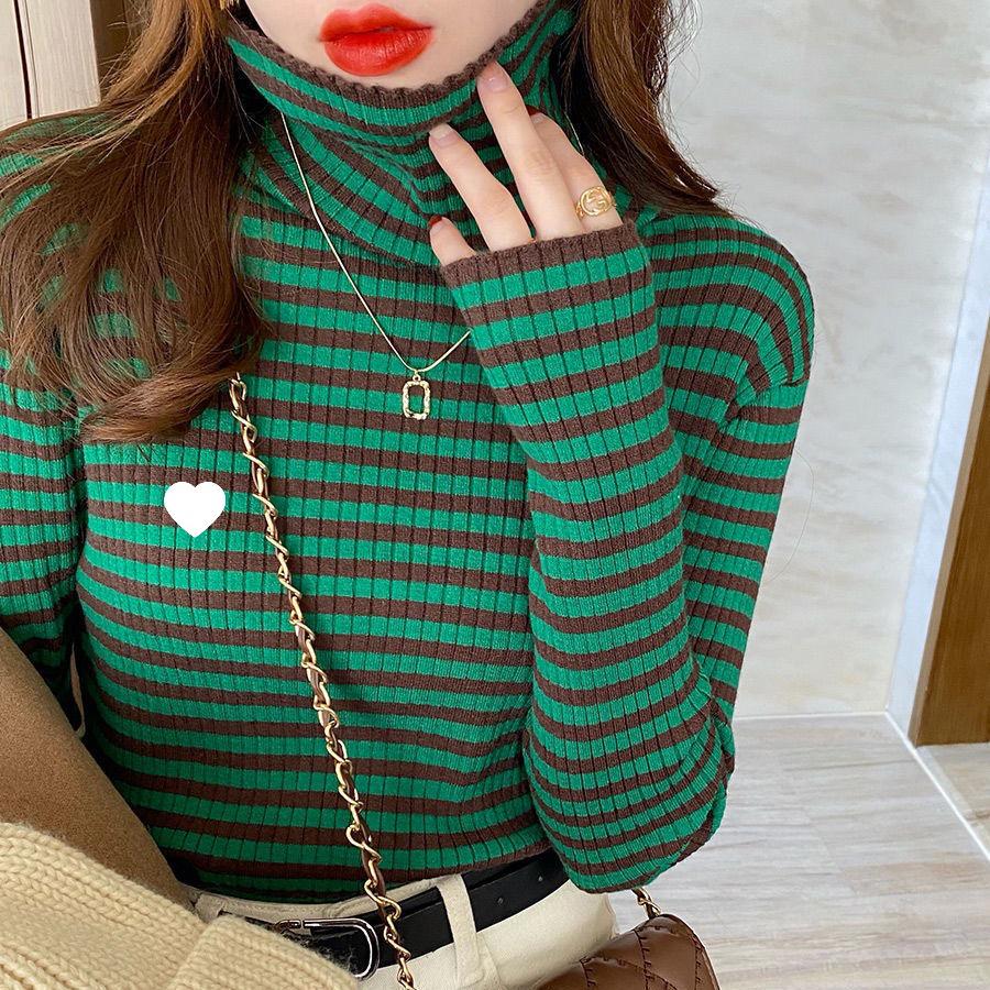 Striped High-Neck Women's Sweater - Autumn/Winter 2025 Slim-Fit Knitted Top, Gentle Style