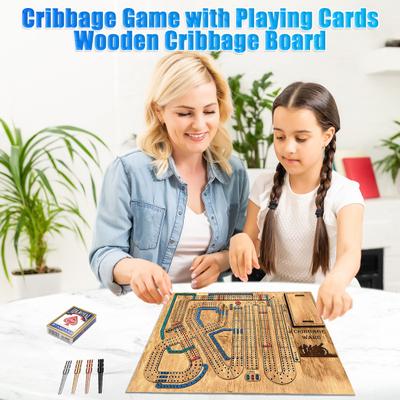 1 Zestaw gry planszowej Cribbage Wars z kartami do gry, kołkami, drewniany, interaktywny, przenośny