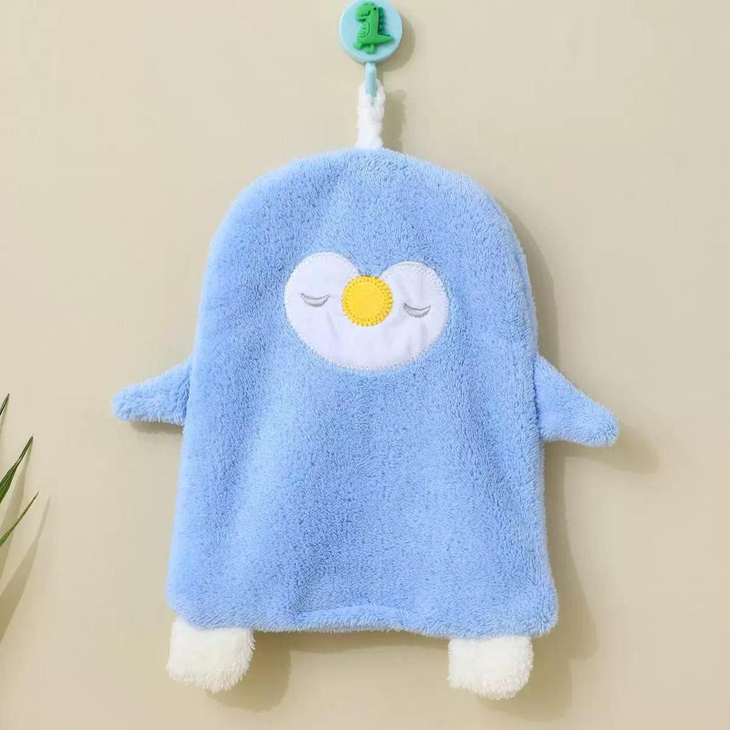 Cartoon Embroidered Coral Fleece Hand Towel with Strong Water Absorption, Thickened Hanging Style for Kitchen Use.