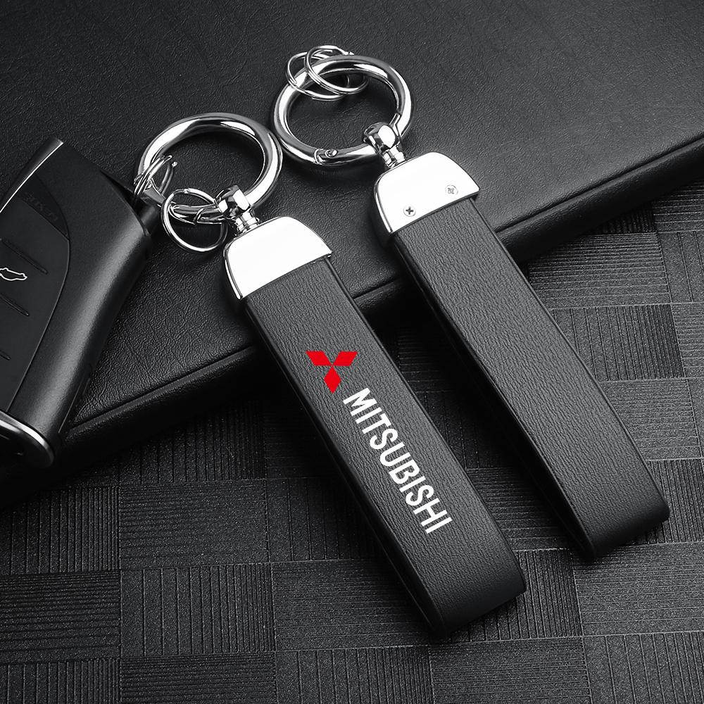 Car Metal Keychain Fashion Creative Leather Keychain Accessories For Mitsubishi Outlander Pajero Lancer EX ASX Galant Ralliart RO4