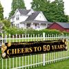 50th Birthday Decorations for Women & Men - Black Gold 118"x20" Extra Large "Cheers to 50 Years" Banner, Over The Hill Party Decor Indoor Outdoor, 50