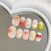 Sweet Girl Pink Strawberry Press-On Nails: Hand-Painted Spring/Summer Short Nail Art Patches.