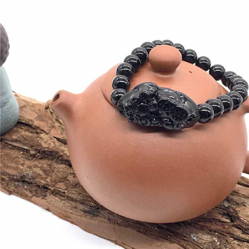 New Unisex Attract Wealth Pixiu Women Men Good Luck Bangle Bracelets Wristband Obsidian Stone Beads