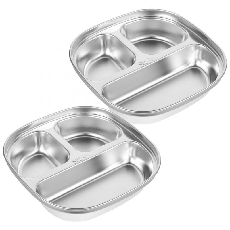2pcs 304 Stainless Steel Divided Plates Tray For Kids Picnics