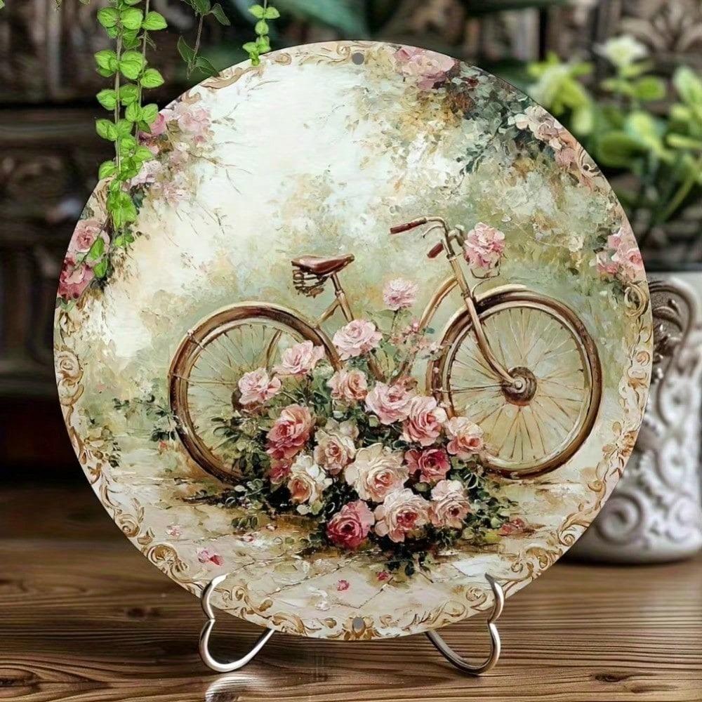 Vintage Metal Tin Sign Bicycle Flowers Retro Wall Art Home Bar Kitchen Decor