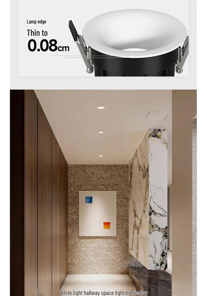 Frameless 75mm LED Downlight, Deep Anti-Glare, Eye-Protective Spotlight for Living Rooms.