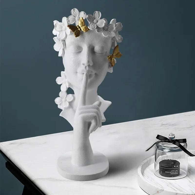 Pozłacana Rzeźba Portretowa Cisza Jest Złotem Girlanda Figurka Posążek Dekoracja Biurka Postać Żywice Ozdoby Abstrakcyjne Rękodzieło