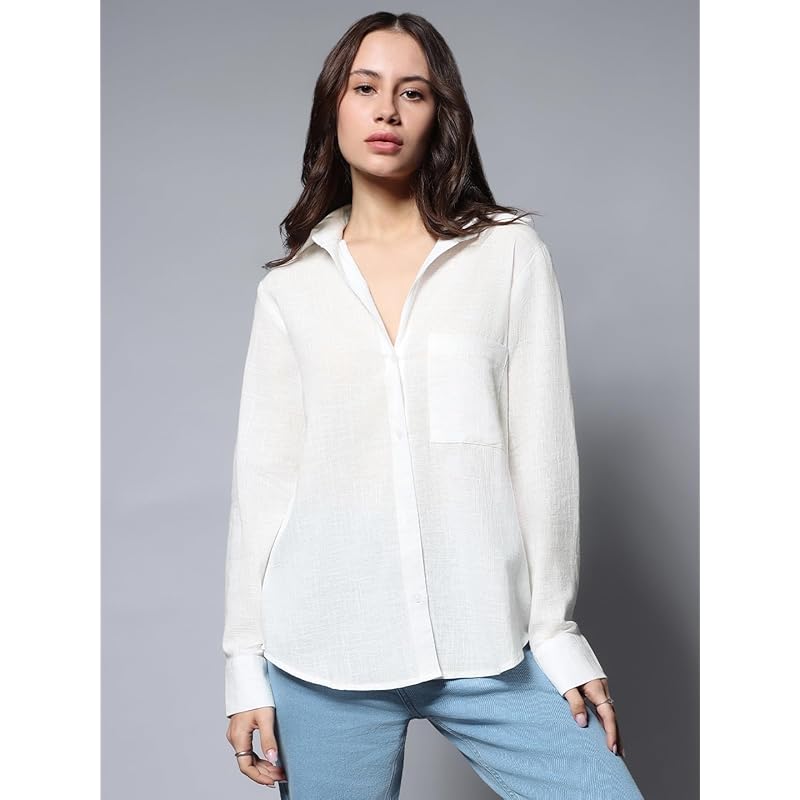 HIGH STAR Women s Oversized Fit Shirt (HSWSHW23509_WH_White M белый