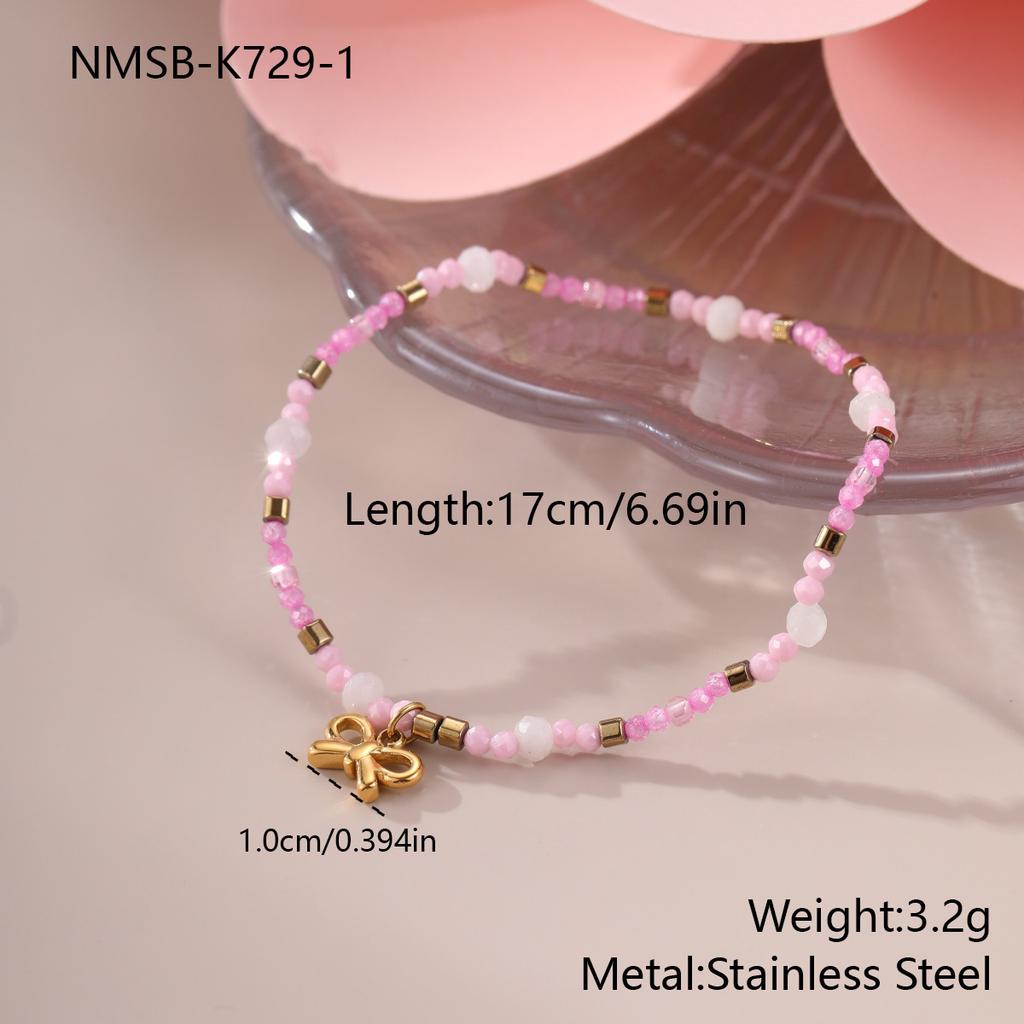 GEMCHIC Women's Colorful Beaded Stainless Steel Bracelet Set with Heart Bow Flower Charms Non-Tarnish Luxury Fashion Jewelry