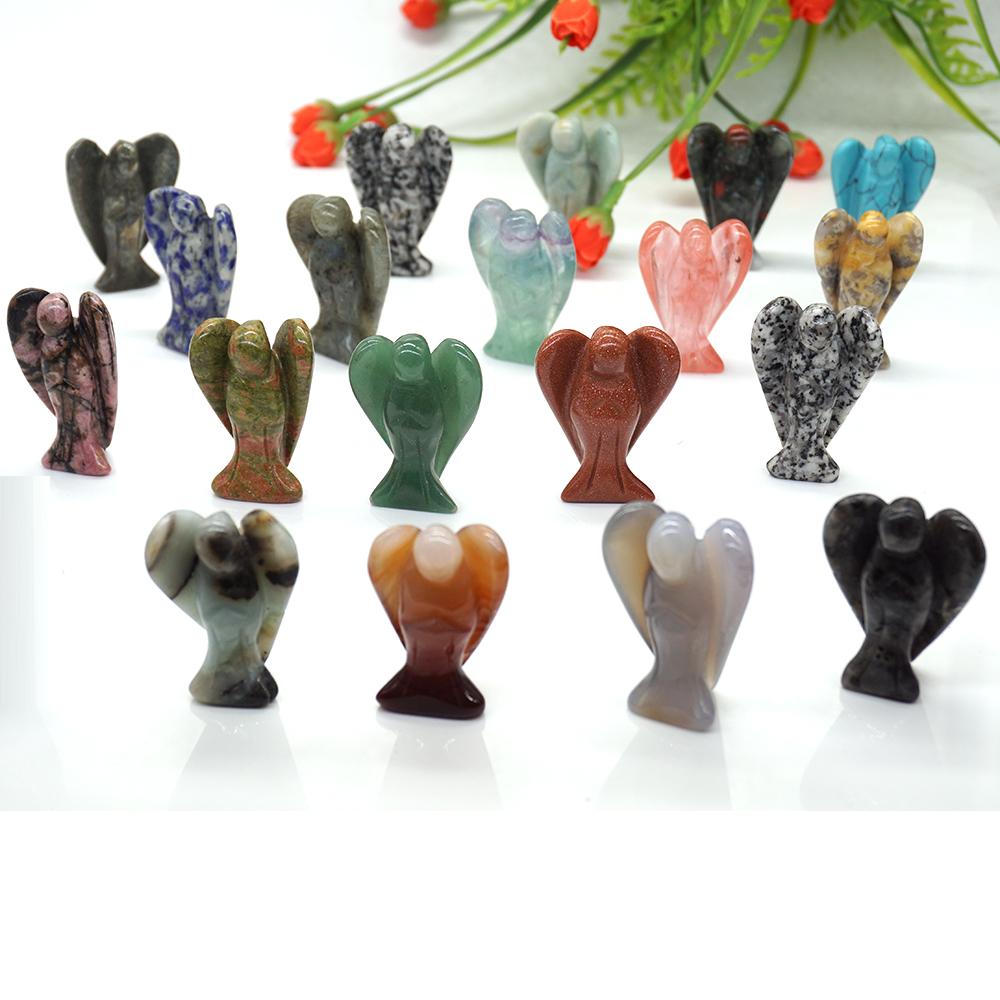 1.5" Guardian Angel Figurine Natural Healing Crystal Statue Home Stone Decor Study Craft Gift Trinket Room Ornament