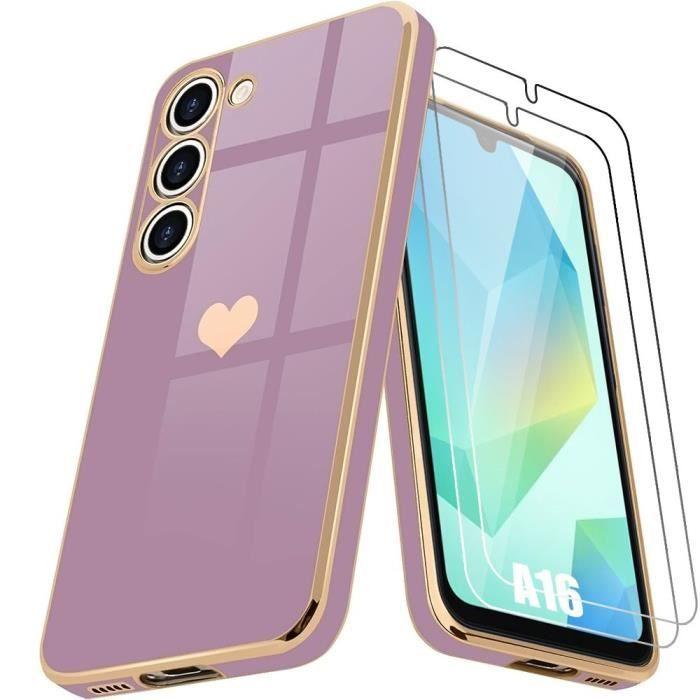 Coque - Booling - pour Samsung Galaxy A16 5G - Antichoc TPU - Violet - Luxe avec motif cœur - avec 2 Verres