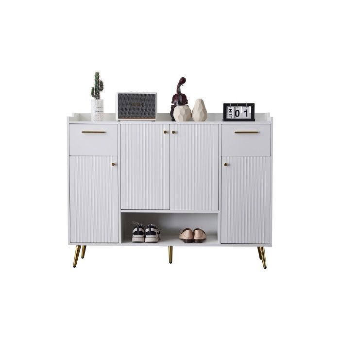 Armoire à chaussures - MUVOE - 2 tiroirs - 4 portes - Blanc - Design moderne