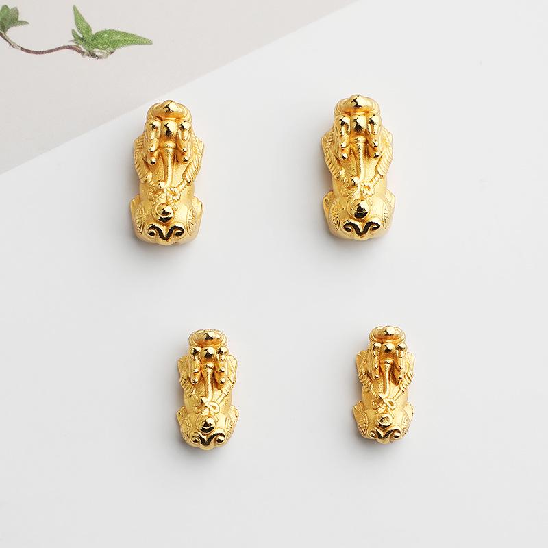 S999 Sterling Silver Gold-Plated 3D Pixiu Beads for DIY Bracelets and Necklaces