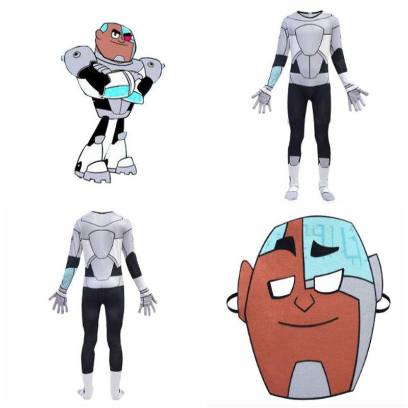 Anime Titan Teen Cyborg Costume Comic Superhero Cosplay Jumpsuit Dress Fancy