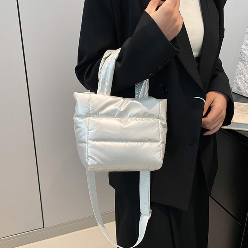 Yogodlns Woman Puffy Lightweight Handbag Large Capacity Quilted Shoulder Bag Adjustable Strap Puffer Tote Handbag Shopping Bag