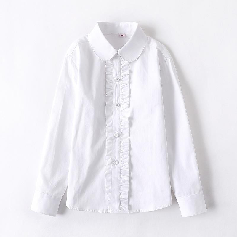 Girls' White Cotton Long-Sleeve School Shirt - Spring/Autumn Style for Primary and Secondary Students