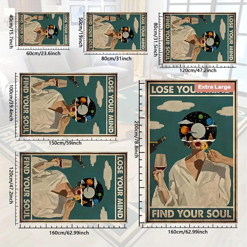 Kreativer Teppich – 'Lost Your Mind, Find Your Soul' Fußmatte für Wohnzimmer, Schlafzimmer, Kinderzimmer, Außenbereich, Garten