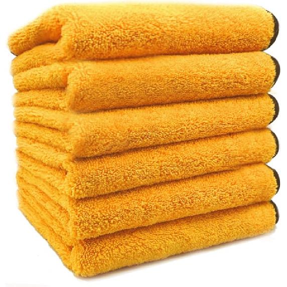 Solid Multipurpose Plush Microfiber Cleaning Cloth Towel for Household, Car Washing, Drying & Auto Detailing - 16" x 24" (6)
