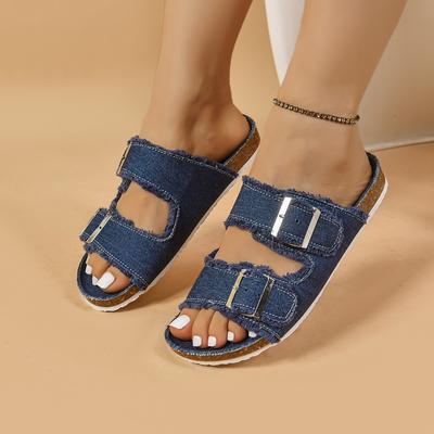 Summer New Denim Large Size Cool Slippers 22 European and American Outer Wear Beach Slippers