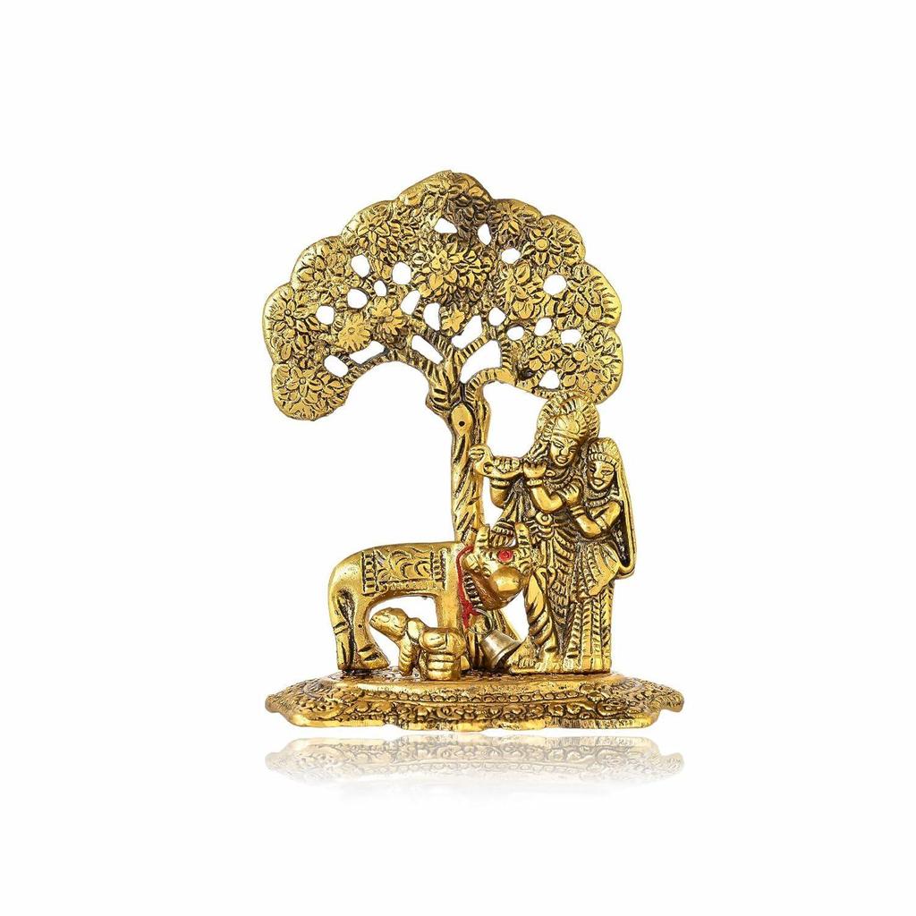 Radha Krishna Geschenk mit Kuh-Kalb-Statue Murti Idol zur Heimdekoration, Geschenkartikel für Jubiläum, Hochzeit, Einweihung, Gastgeschenk