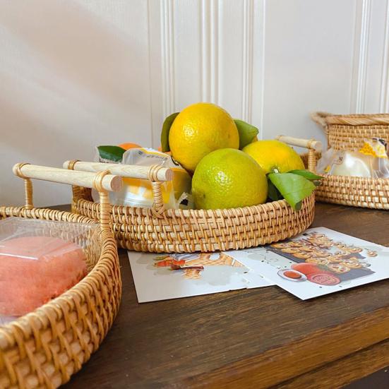 Wicker Fruit Anti-deformed Tray Round Rattan Enjoy Refreshments Wicker Serving Tray for Home