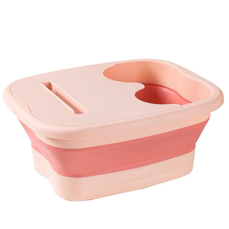 Foldable Footbath Massage Bucket Soaking Bucket Folding Spa Foot Bath Bucket Household Sauna Bathtub Pedicure Bath Supplies Pink