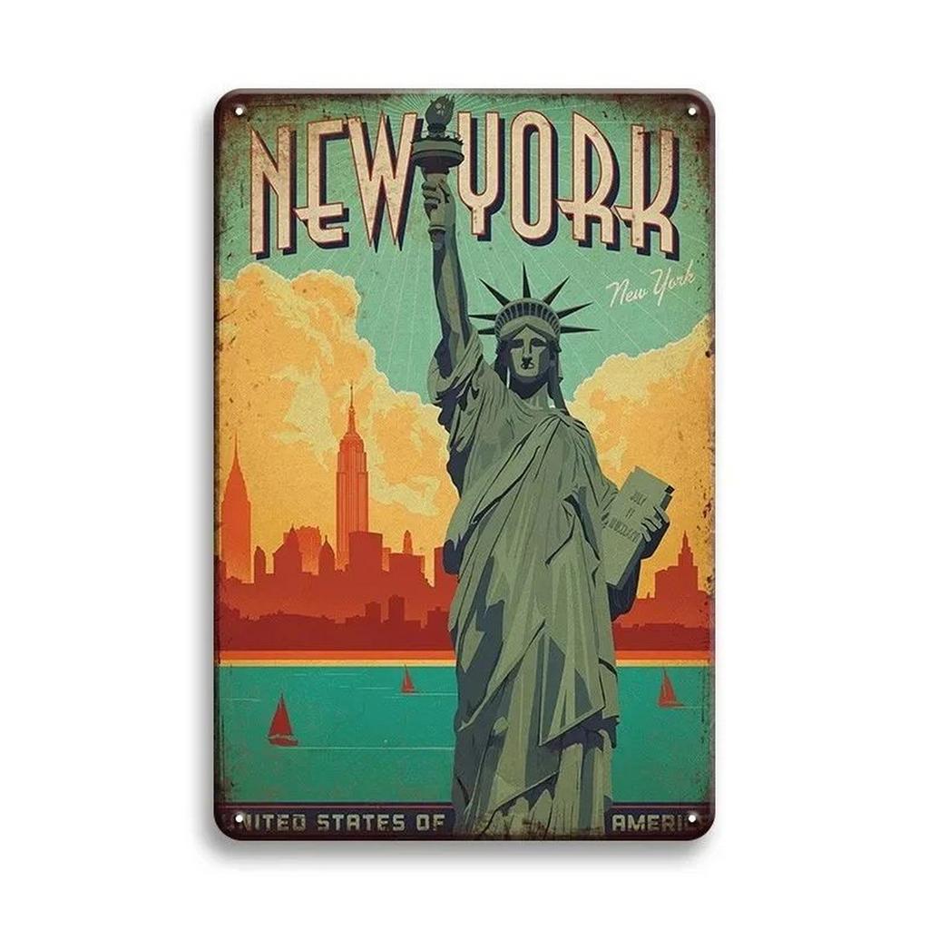 Vintage Travel Metal Sign Retro City Poster Tin Plaque for Home Bar Pub Cafe Decoration Paris Britain Venice New York Chicago Sy