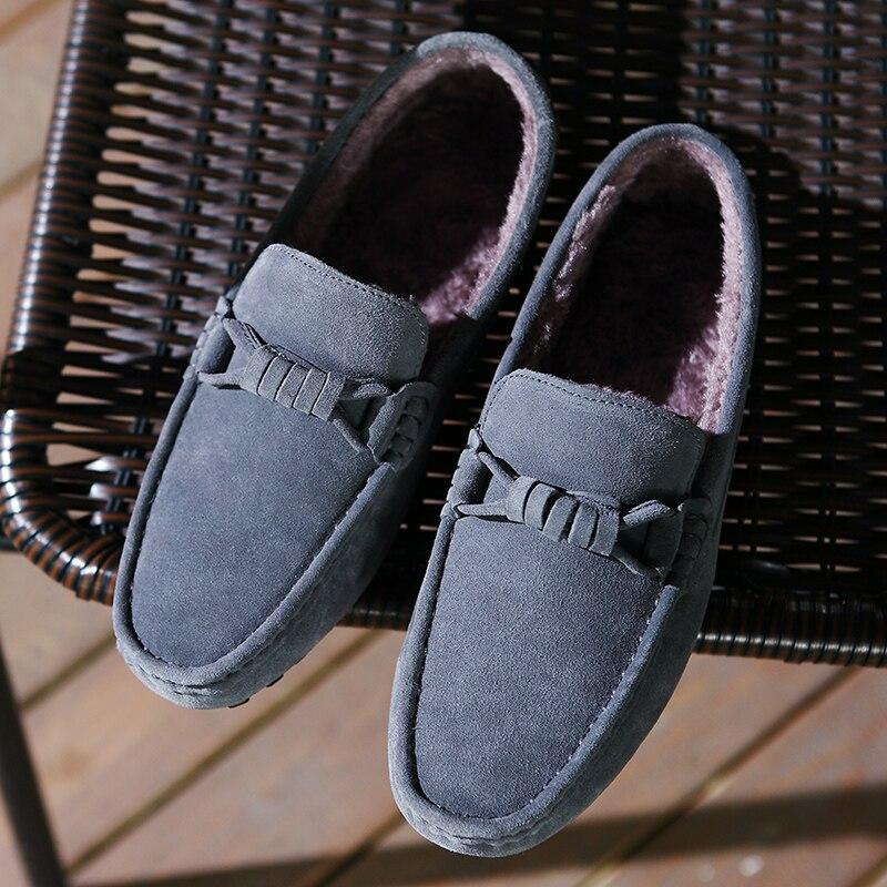 

Зимняя теплая повседневная обувь на меху, мужские термобелье, мужские лоферы, мокасины ручной работы, хлопковые кроссовки, мужская обувь для ленивого вождения на меху