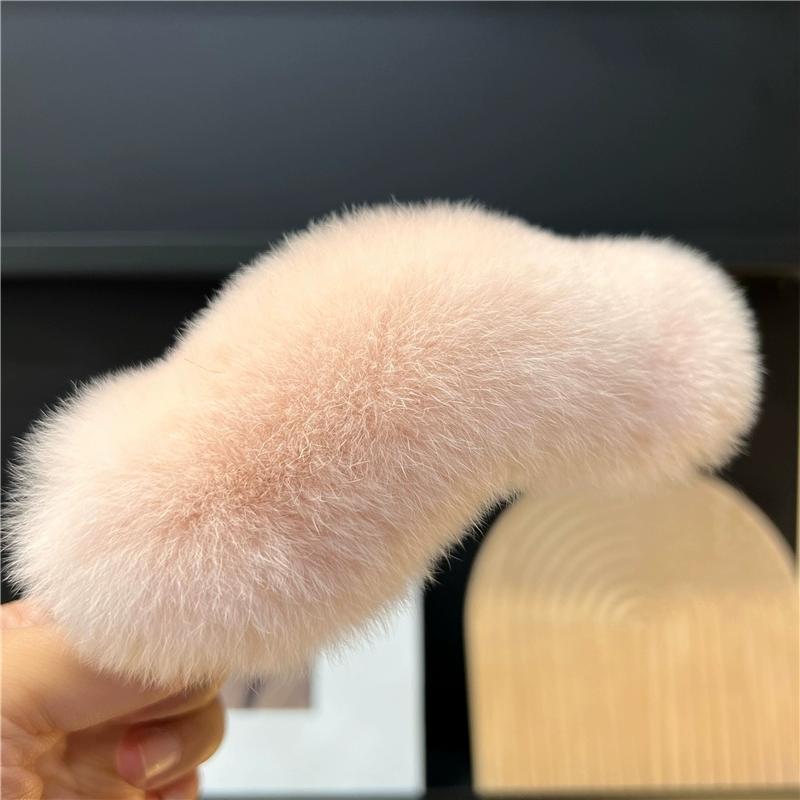 Real Rex Rabbit Hair Large Hairpin Back Head Temperament Clip Internet Celebrity New Cute Plush Headgear Hair Grab Hair Accessories
