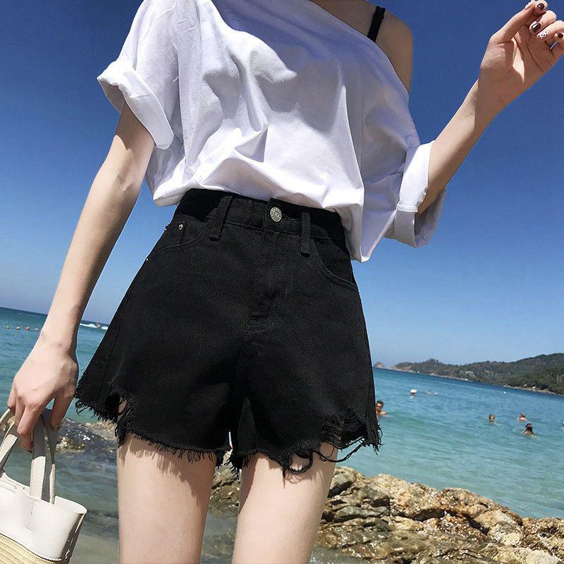 Hyuna Style High-Waist Ripped Denim A-Line Shorts - Women's Versatile Wide-Leg Summer 2020 Edition