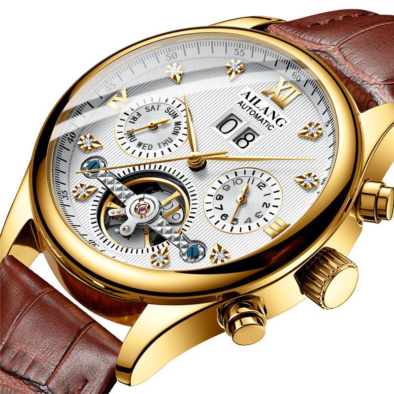 Ai Lang Hollow Tourbillon Watch Men'S Fully Automatic Mechanical Men'S Watch Multifunctional Stainless Steel Waterproof Waterproof Watch Men'S