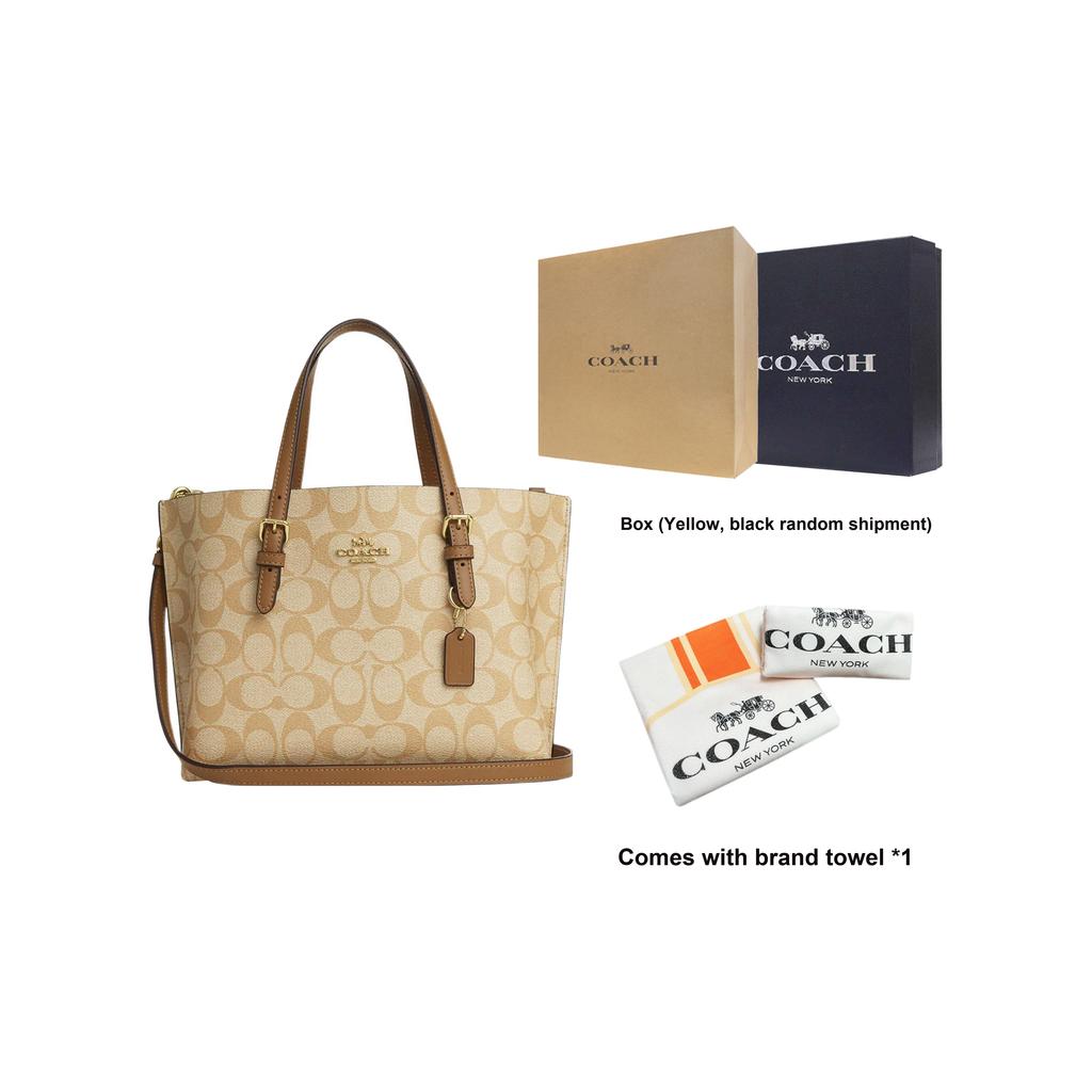 New COACH Mollie Coated Canvas With Smooth Leather Tote Bag, Shopping Bag, Shoulder Bag, Handbag Medium Size Women's Khaki C4250-IMNLJ