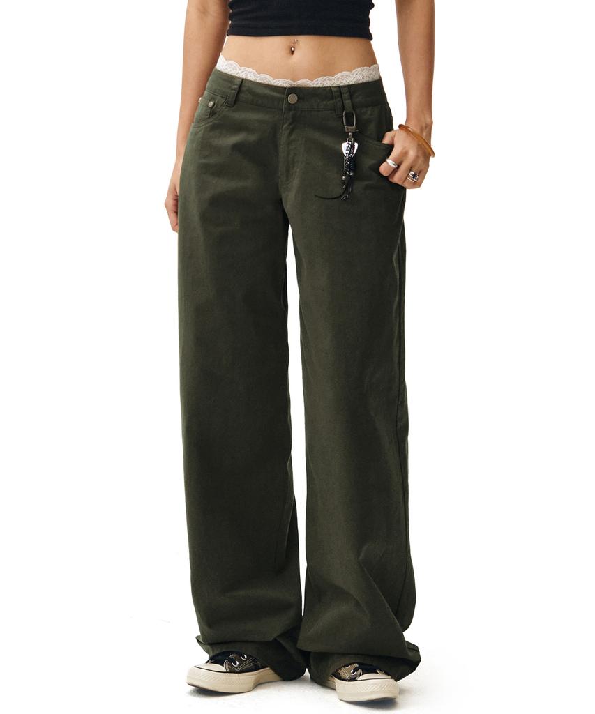 Deketeuumeon Signature Low Rise Wide Jeans Dcwpt004Khaki