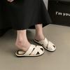 Koreanische Version von Taschenkopf-Flachboden-Slippern für Damen, Sommer 2024 neu, zum Ausgehen, mit runder Spitze, lässig, vielseitig, halboffen, Faulenzer-Schuhe, Slipper