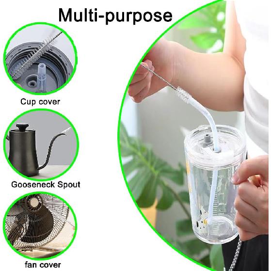 Straw Cleaner Brush Long 10 inch, 10-PCS Straw Brush of Bristles Diameter (5+8+12+16+20mm) for Cleaning Reble Straws, Sippy Cup, Water Bottles,