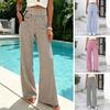 Breathable Summer Pants Women Striped Wide Leg Pants, Elastic Waist Casual Loose Trousers Trousers, Fit Palazzo with Pockets Daily Wear