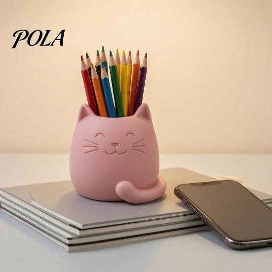 Smooth Surface Pen Holder Holder, Cartoon Cat Shape Desk Organizer, Decorative Themed Office Supplies Stationery for Pencils Gel Pens Makeup