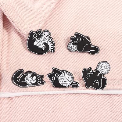 Cool RPG Game Dice Black Cats Enamel Pins Cartoon Big Eyes Kitten Animal Brooches Lapel Badge Fashion Jewelry Gifts For Friends